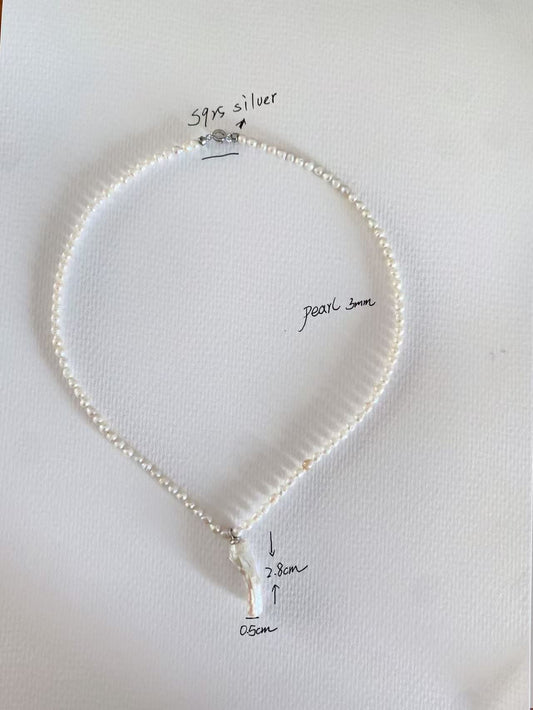 Natural Freshwater PEARL necklace, 3mm with Baroque pendant, S925